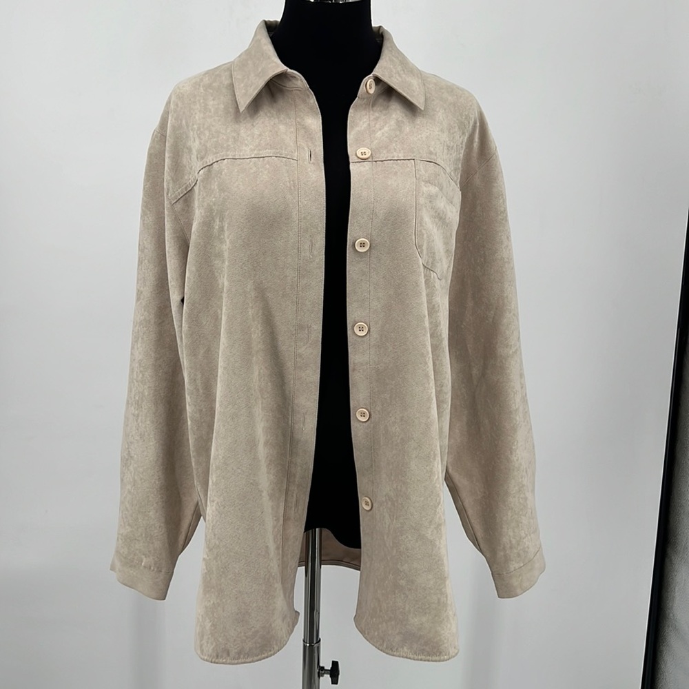 (relativity) Sand Faux Suede Button Down Women's sz. Large